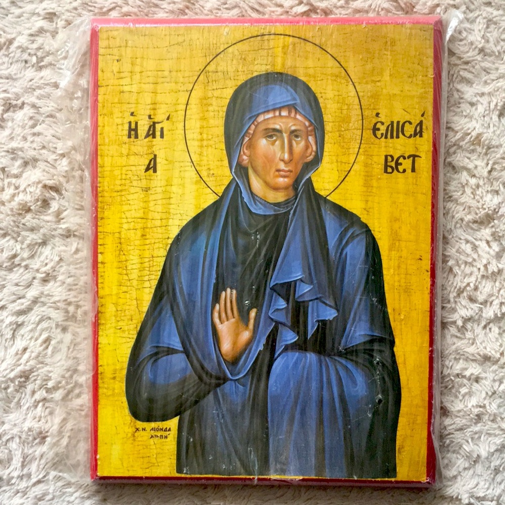 Rare Vintage Greek Orthodox Icon - Saint Elisavet, Solid Wood, Handcrafted